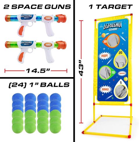 USA Toyz Astroshot Gemini Shooting Games for Kids - 2pk Soft Foam Ball Popper Toy Foam Blasters and Guns, 2-Player Toy Guns Set with Standing Shooting Target and 24 Soft Foam Balls in Kuwait