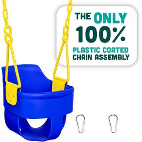 Premium High Back Full Bucket Toddler Swing Seat with Finger Grip, Plastic Coated Chains for Safety and Carabiners for Easy Install - Green - Squirrel Products