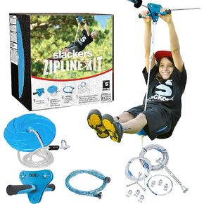 slackers 90 ft Eagle Series Zipline - Kids Zip line Kit with Safety Zipspring Brake System - Great Zipline Kit for Kids and Teens - Recommended Ages 7+