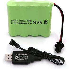 6V aa Battery Pack,Upgrade 2400mAh Rechargeable Batteries Pack,Ni NH Battery with Charge Cable,SM 2P Plug for RC Truck Cars