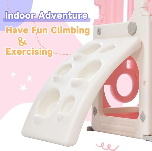 مجموعة Tensun 4 في 1 للتسلق والشرائح، مجموعة لعب منزلقة قائمة بذاتها مع طوق كرة السلة ومساحة تخزين، مجموعة لعب داخلية وخارجية للأطفال الصغار، وردي in Kuwait