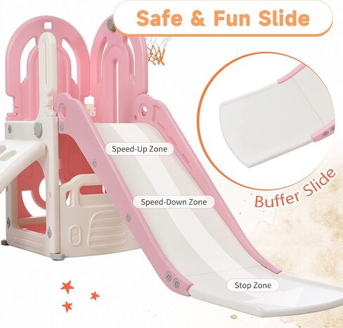مجموعة Tensun 4 في 1 للتسلق والشرائح، مجموعة لعب منزلقة قائمة بذاتها مع طوق كرة السلة ومساحة تخزين، مجموعة لعب داخلية وخارجية للأطفال الصغار، وردي in Kuwait