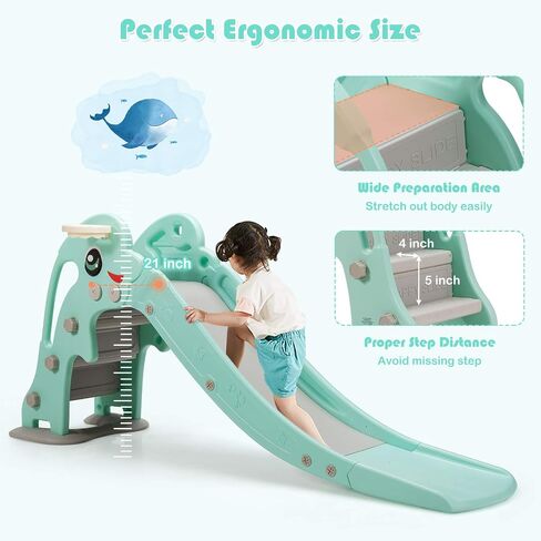 BABY JOY Toddler Slide, Folding Kids Play Slide with Extra Long Slipping Slope, Basketball Hoop, Ring Toss and Ball, Slides for Kids 3-5 Backyard Playground Gifts Indoor Outdoor Use (Blue Bear Bike) in Saudi Arabia