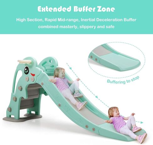 BABY JOY Toddler Slide, Folding Kids Play Slide with Extra Long Slipping Slope, Basketball Hoop, Ring Toss and Ball, Slides for Kids 3-5 Backyard Playground Gifts Indoor Outdoor Use (Blue Bear Bike) in Saudi Arabia