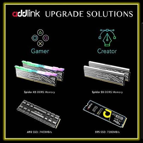 Addlink A93 2TB Storage Expansion for PS5 Console with Heatsink, Up to 7400mb/s, Gen 4 PCIe NVMe m.2 2280, SLC Cache Internal Solid State Drive(‎ad2TBA93M2P) in Saudi Arabia