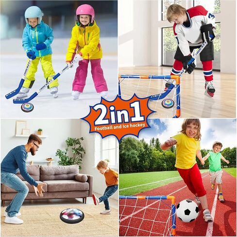 UMESONG 2-in-1 Hover Hockey Soccer Ball Set for Kids Toys Floating Air Soccer with USB Rechargeable and LED Light Indoor Outdoor Sport Game Toys Kit Gift for 3 4 5 6 7 - 12 Year Old Boys Girls in Saudi Arabia