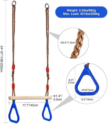 RedSwing Trapeze Swing Bar Rings, Trapeze Bar for Kids with Adjustable Rope, Locking Straps, Outdoor Swing Set Playground Accessories, Green in Kuwait