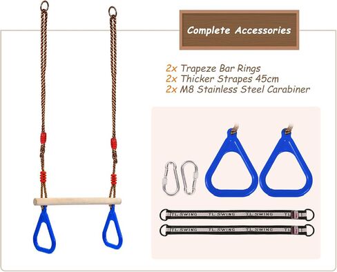 RedSwing Trapeze Swing Bar Rings, Trapeze Bar for Kids with Adjustable Rope, Locking Straps, Outdoor Swing Set Playground Accessories, Green in Kuwait