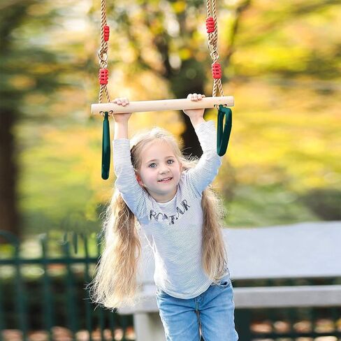 RedSwing Trapeze Swing Bar Rings, Trapeze Bar for Kids with Adjustable Rope, Locking Straps, Outdoor Swing Set Playground Accessories, Green in Kuwait