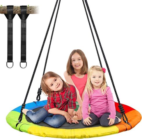 Trekassy 700lb 40 Inch Saucer Tree Swing for Kids Adults 900D Oxford Waterproof with 2pcs Tree Hanging Straps, Steel Frame and Adjustable Ropes Blue in Saudi Arabia