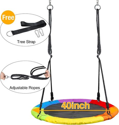 Trekassy 700lb 40 Inch Saucer Tree Swing for Kids Adults 900D Oxford Waterproof with 2pcs Tree Hanging Straps, Steel Frame and Adjustable Ropes Blue in Saudi Arabia