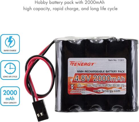 Tenergy NiMH Receiver RX Battery with Hitec Connectors 4.8V 2000mAh High Capacity Rechargeable Battery Pack for RC Receivers, RC Aircrafts and More in Kuwait