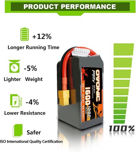 OVONIC 6s Lipo Battery 120C 1200mAh 22.2V Lipo Battery with XT60 Connector for RC FPV Racing Drone Quadcopter in Saudi Arabia