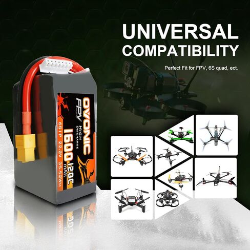 OVONIC 6s Lipo Battery 120C 1200mAh 22.2V Lipo Battery with XT60 Connector for RC FPV Racing Drone Quadcopter in Saudi Arabia