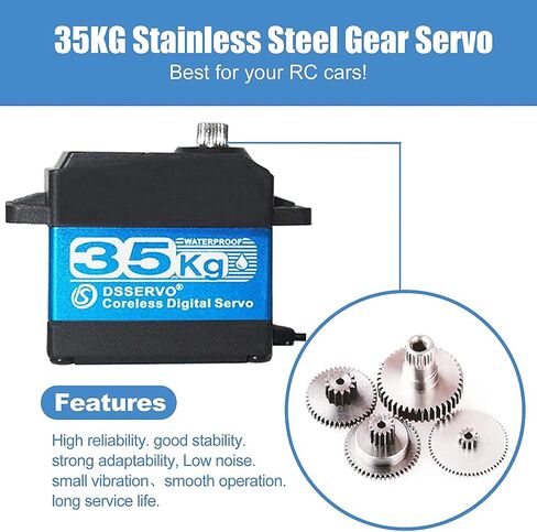 45KG High Torque Servo 8.4V Coreless RC Steering Servo Motors Stainless Steel Gear Low Profile Waterproof for 1/8 1/10 1/12 Scale Cars DIY Robotic - 270 Degree in Kuwait