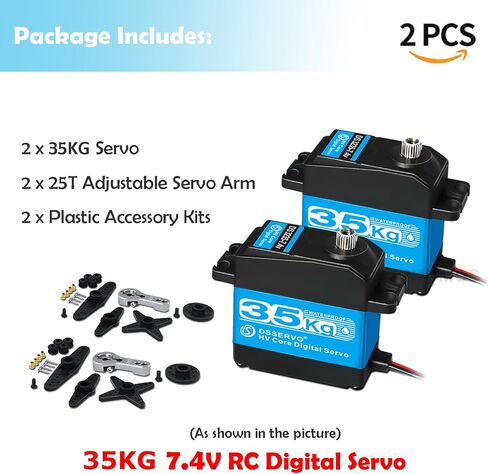 Pack of 2 RC Servo 35KG Steering Servo 7.4V Digital Motor Stainless Steel Gear High Torque Waterproof for DIY Robotic RC Cars in Kuwait