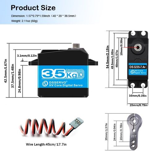 Pack of 2 RC Servo 35KG Steering Servo 7.4V Digital Motor Stainless Steel Gear High Torque Waterproof for DIY Robotic RC Cars in Kuwait