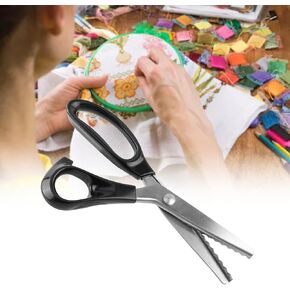Zig Zag Sewing Scissors, Pinking Shear Stainless Steel Fabric Decorative Fabric Decorative Triangle Pinking Shears Scrapbook Scissors Decorative for Sewing, Tailoring, (3mm)