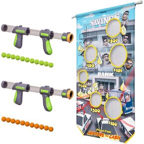 ألعاب GoSports Foam Fire - الغزاة الفضائيون، أو صيد الجوائز، أو ضربة معركة معلقة على الباب والتقاط الأهداف النقدية - تتضمن 2 مسدسات ألعاب للأطفال ومقذوفات كرات رغوية