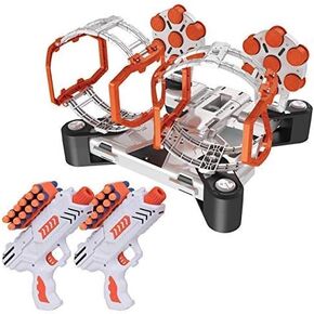 ألعاب الرماية الدوارة المتوهجة من USA Toyz Astroshot Glow للأطفال - أهداف إطلاق النار الدوارة المتوافقة مع Nerf، لعبة إطلاق النار للأطفال، 2 مسدس لعبة للأولاد والبنات، 14 هدفًا، 24 سهمًا إسفنجيًا، 2 حامل سهام