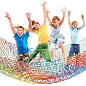 Climbing Cargo Net 6.5 x 9.8 ft Large Kids Backyard Climbing Net Double Layers Playground Safety Net with Storage Bag for Monkey Bar, Treehouse Accessories (Black)