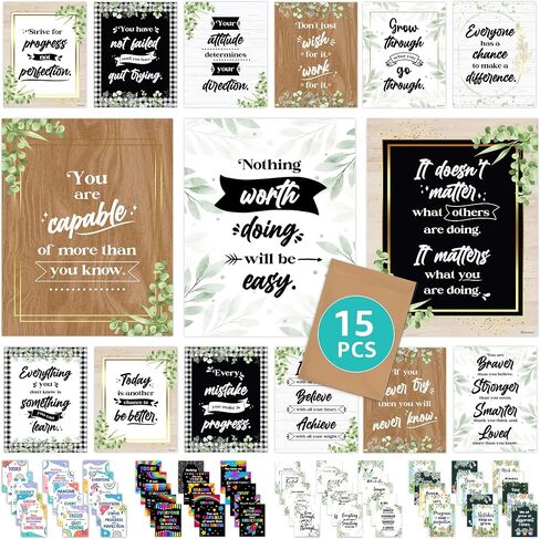 Decorably 15 Chalkboard Motivational Posters for Classroom, 11x14in Matte-Laminated Inspirational Classroom Positive Posters Decor in Kuwait