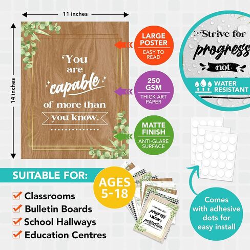 Decorably 15 Chalkboard Motivational Posters for Classroom, 11x14in Matte-Laminated Inspirational Classroom Positive Posters Decor in Kuwait