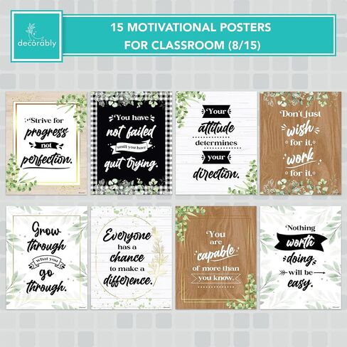 Decorably 15 Chalkboard Motivational Posters for Classroom, 11x14in Matte-Laminated Inspirational Classroom Positive Posters Decor in Kuwait