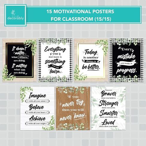 Decorably 15 Chalkboard Motivational Posters for Classroom, 11x14in Matte-Laminated Inspirational Classroom Positive Posters Decor in Kuwait