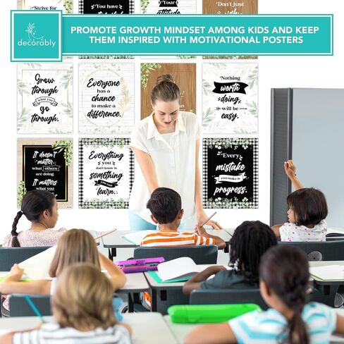 Decorably 15 Chalkboard Motivational Posters for Classroom, 11x14in Matte-Laminated Inspirational Classroom Positive Posters Decor in Kuwait