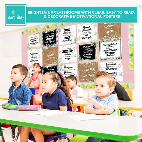 Decorably 15 Chalkboard Motivational Posters for Classroom, 11x14in Matte-Laminated Inspirational Classroom Positive Posters Decor in Kuwait