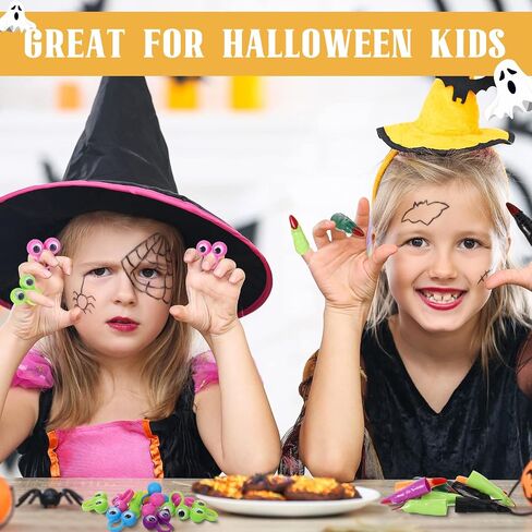 Halloween Witch Fingers and Googly Eye Rings, Wiggly Eyeball Ring Googly Eye Rings Eye Finger Puppets Martian Witches Fingers for Halloween Party Favor Cosplay (80) in Saudi Arabia