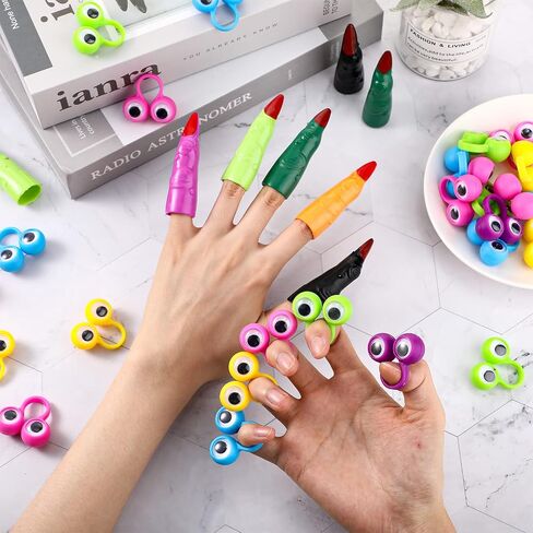 Halloween Witch Fingers and Googly Eye Rings, Wiggly Eyeball Ring Googly Eye Rings Eye Finger Puppets Martian Witches Fingers for Halloween Party Favor Cosplay (80) in Saudi Arabia