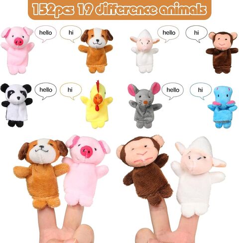 Meooeck 152 Pcs Animal Finger Puppets 19 Different Small Soft Velvet Dolls Props Toys Tiny Plush Animal Puppets Set Mini Stuffed Animals Finger Toys for Story Time, Easter Party Gift, Teaching in Saudi Arabia
