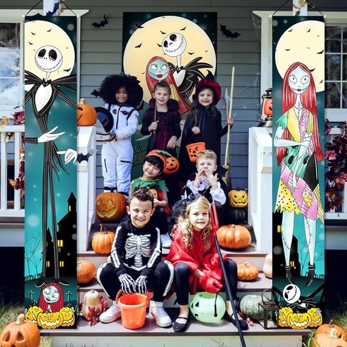 3 قطع كابوس قبل الهالوين لافتة باب الشرفة لجاك الهالوين صورة معلقة خلفية في الهواء الطلق ملصق الهالوين لافتة معلقة لجدار المنزل الداخلي والخارجي ديكور الحفلات in Kuwait