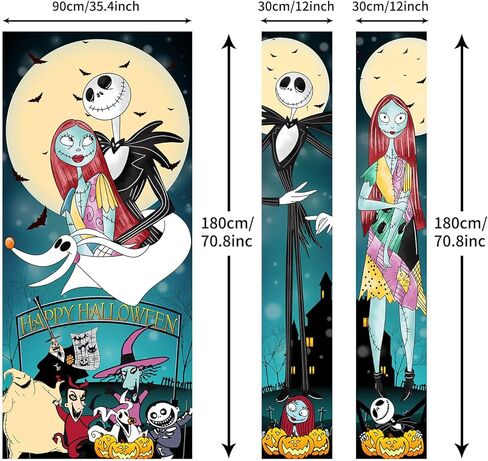 3 قطع كابوس قبل الهالوين لافتة باب الشرفة لجاك الهالوين صورة معلقة خلفية في الهواء الطلق ملصق الهالوين لافتة معلقة لجدار المنزل الداخلي والخارجي ديكور الحفلات in Kuwait
