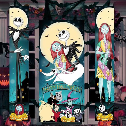 3 قطع كابوس قبل الهالوين لافتة باب الشرفة لجاك الهالوين صورة معلقة خلفية في الهواء الطلق ملصق الهالوين لافتة معلقة لجدار المنزل الداخلي والخارجي ديكور الحفلات in Kuwait