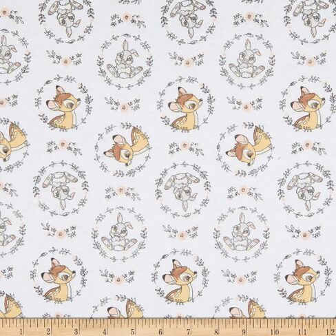 Bambi and Thumper Flannel Wreath White, Fabric by the Yard in Saudi Arabia