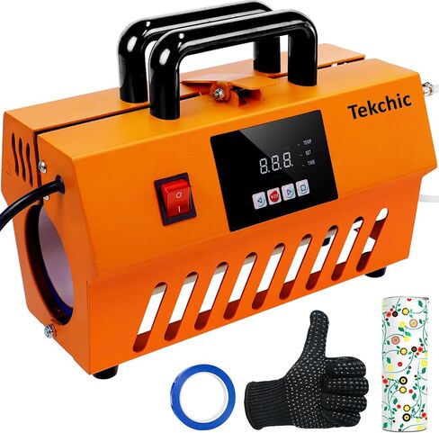 TEKCHIC Tumbler Mug Heat Press Machine, Sublimation Transfer 30oz 20oz 16oz Straight Skinny Tumblers, DIY Heat Transfer Vinyl with Temp&Timer Setting for 11-16oz Coffee/Ceramic Mugs Cup Glass-Orange in Kuwait
