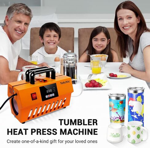 TEKCHIC Tumbler Mug Heat Press Machine, Sublimation Transfer 30oz 20oz 16oz Straight Skinny Tumblers, DIY Heat Transfer Vinyl with Temp&Timer Setting for 11-16oz Coffee/Ceramic Mugs Cup Glass-Orange in Kuwait