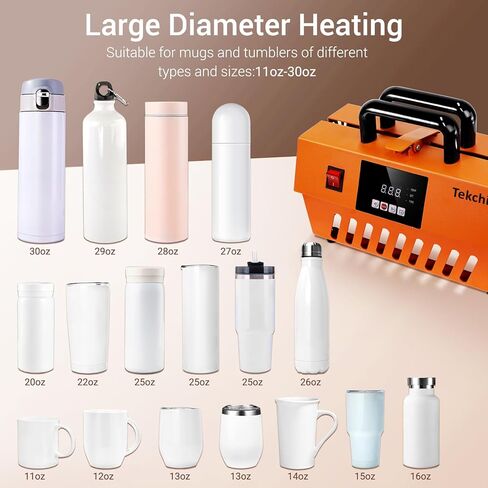 TEKCHIC Tumbler Mug Heat Press Machine, Sublimation Transfer 30oz 20oz 16oz Straight Skinny Tumblers, DIY Heat Transfer Vinyl with Temp&Timer Setting for 11-16oz Coffee/Ceramic Mugs Cup Glass-Orange in Kuwait
