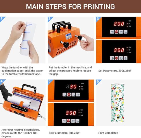 TEKCHIC Tumbler Mug Heat Press Machine, Sublimation Transfer 30oz 20oz 16oz Straight Skinny Tumblers, DIY Heat Transfer Vinyl with Temp&Timer Setting for 11-16oz Coffee/Ceramic Mugs Cup Glass-Orange in Kuwait