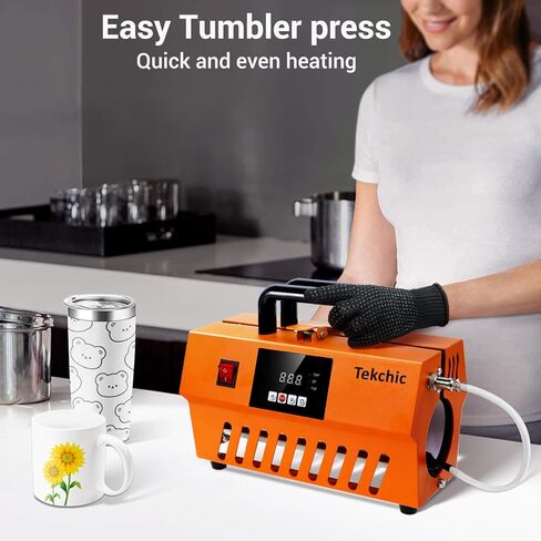 TEKCHIC Tumbler Mug Heat Press Machine, Sublimation Transfer 30oz 20oz 16oz Straight Skinny Tumblers, DIY Heat Transfer Vinyl with Temp&Timer Setting for 11-16oz Coffee/Ceramic Mugs Cup Glass-Orange in Kuwait