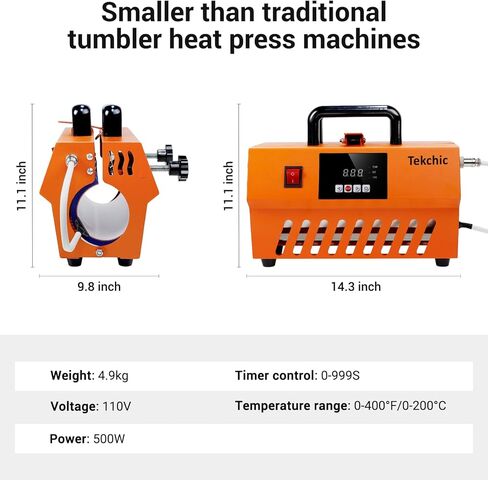 TEKCHIC Tumbler Mug Heat Press Machine, Sublimation Transfer 30oz 20oz 16oz Straight Skinny Tumblers, DIY Heat Transfer Vinyl with Temp&Timer Setting for 11-16oz Coffee/Ceramic Mugs Cup Glass-Orange in Kuwait