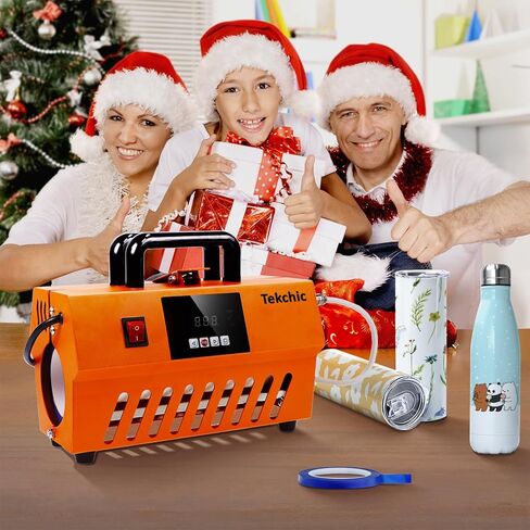 TEKCHIC Tumbler Mug Heat Press Machine, Sublimation Transfer 30oz 20oz 16oz Straight Skinny Tumblers, DIY Heat Transfer Vinyl with Temp&Timer Setting for 11-16oz Coffee/Ceramic Mugs Cup Glass-Orange in Kuwait