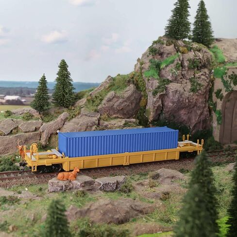 Evemodel C8749 HO Scale 40ft Well Car 1:87 مقعر أسفل 40 بوصة عربة سيارة مسطحة (3 قطع - أصفر) in Kuwait