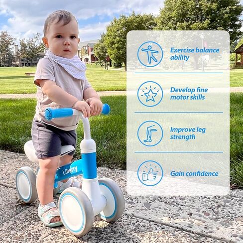 Liberry Baby Balance Bike for 1 Year Old Boys, 4 Wheels Toddler Balance Bike with Adjustable Seat, 12-24 Months Infant's First Birthday Gift (Black) in Saudi Arabia