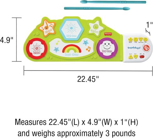 مجموعة طبول بيندي باند القابلة للطي من فيشر برايس، براميل كهربائية للأطفال، بساط الطبل، أعواد الطبل، 6 أصوات لآلات الإيقاع، وضع موسيقى اتبعني، ألعاب موسيقية للأطفال الصغار، للأعمار من 3 سنوات فما فوق in Kuwait