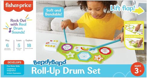 مجموعة طبول بيندي باند القابلة للطي من فيشر برايس، براميل كهربائية للأطفال، بساط الطبل، أعواد الطبل، 6 أصوات لآلات الإيقاع، وضع موسيقى اتبعني، ألعاب موسيقية للأطفال الصغار، للأعمار من 3 سنوات فما فوق in Kuwait