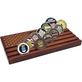 Challenge Coin Display Wooden Army Collectible Coins Holder 6 Row Display American Flag